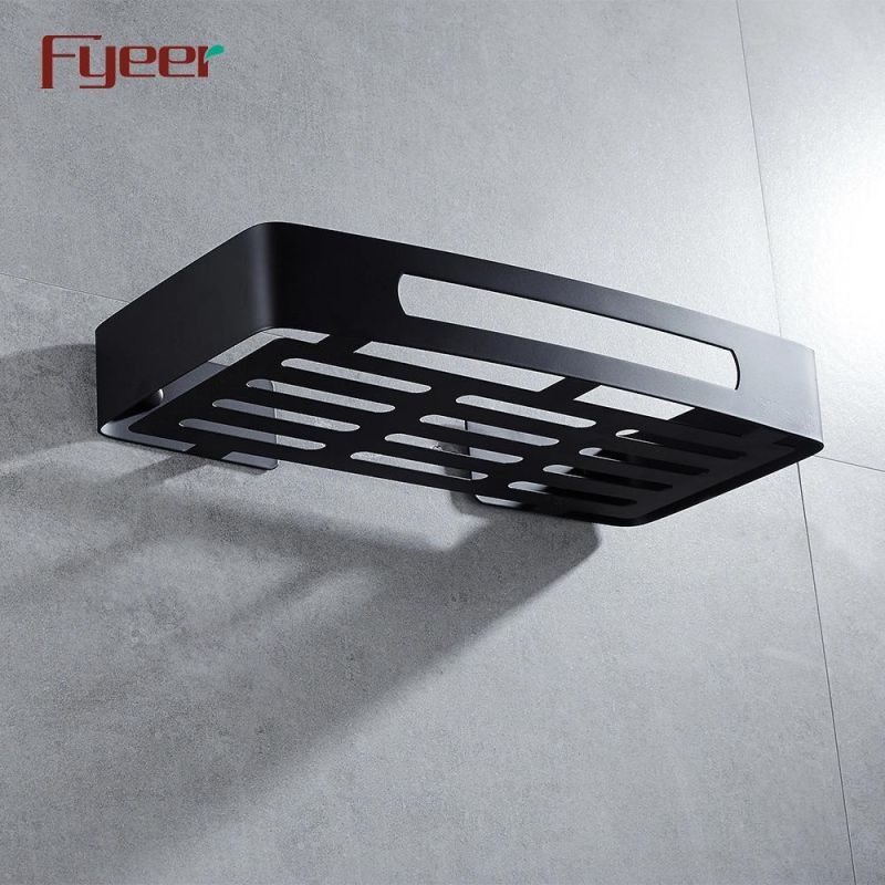 Fyeer Bathroom Accessory Matt Black Aluminum Wall Square Shelf