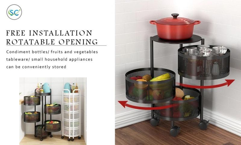 Multi-Layer Kitchen Storage Rotate Basket Rack with Basket