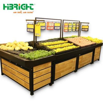Supermarket Store Display Metal Wooden Metallic Fruit and Vegetable Display Supermarket Rack