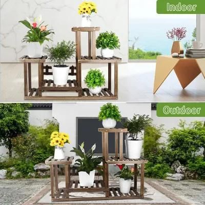 Wholesale Hot Sale New Design High Quality Garden Display Wooden Flower Pot Wood Plant Stand Shelf Planter Rack S