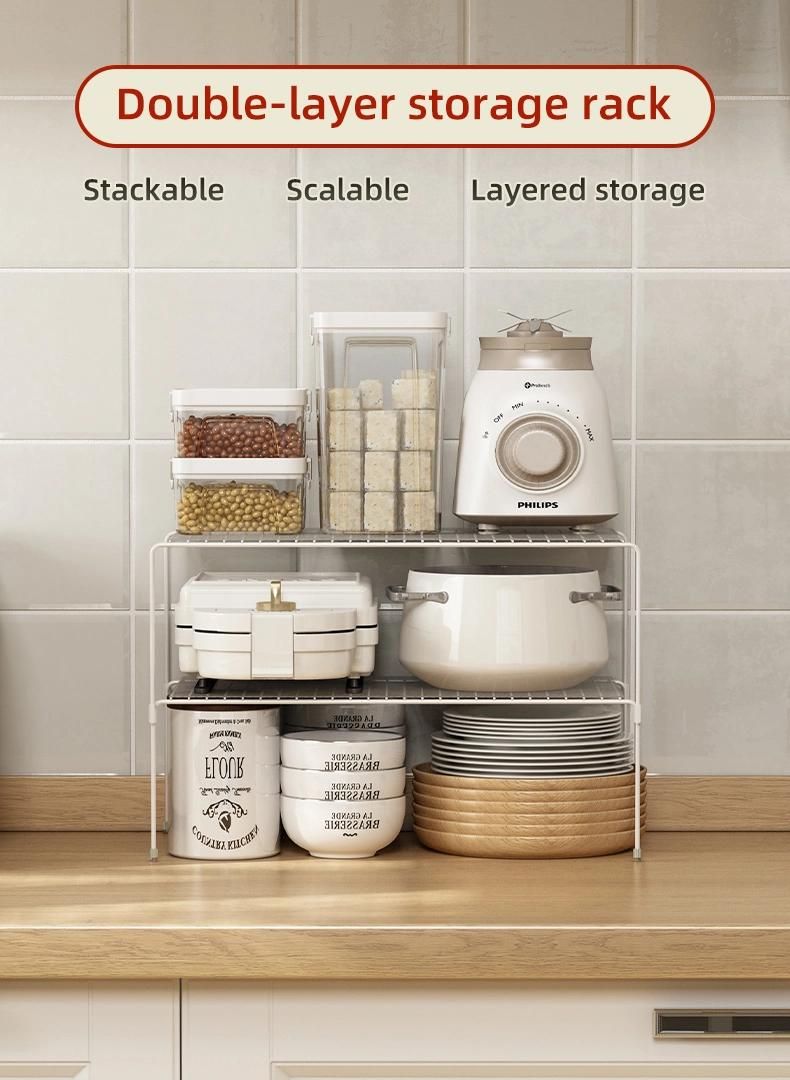 Household Kitchen Under Sink Shelf Double Layers Storage Standing Rack