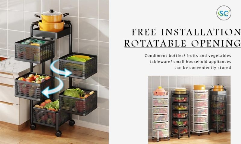Modern Design Kitchen Storage Rotating Rack with Basket