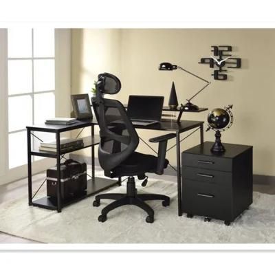 Home Office Desk Steel X Shape Design and Wood Storage Shelf L Shape Computer Desk