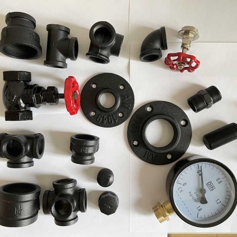 Bsp Standard Industrial Flange Black Malleable Pipe Fittings Carbon Steel Thread Short/Long Pipe Nipples Iron Bracket