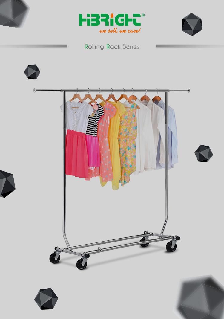 Folding Clothes Rail Single Garment Rack with 4 Wheels