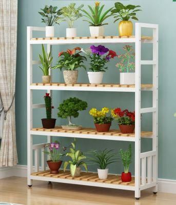 Solid Wood Wrought Iron Balcony Shelf Flower Stand