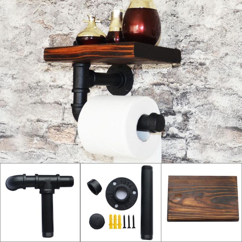 Rustic Toilet Paper Roll Towel Holder Urban Black Pipe Wall Paper Towel Bathroom Accessories