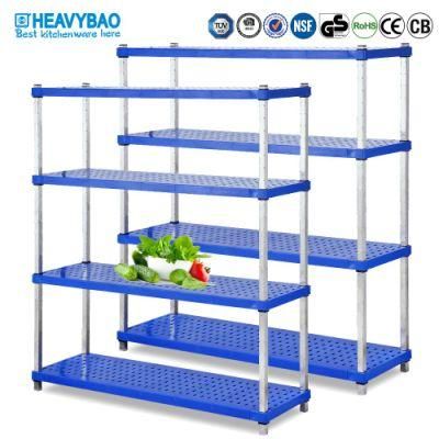 Heavybao 4-Tier Plastic Adjustable Shelf Storage Rack with Stainless Steel Tube