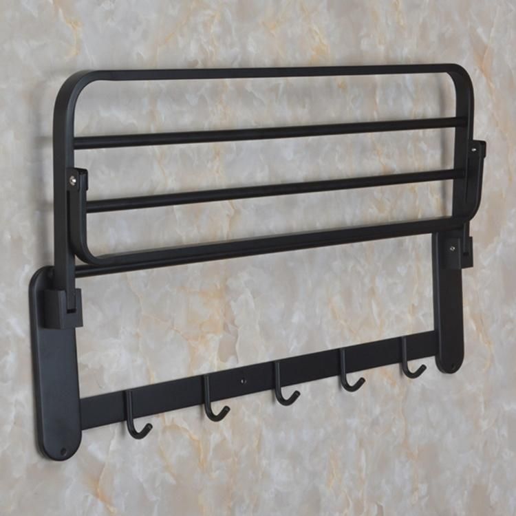 SUS304 Black Matte Double Layer Folding Towel Shelf Bathroom Rack