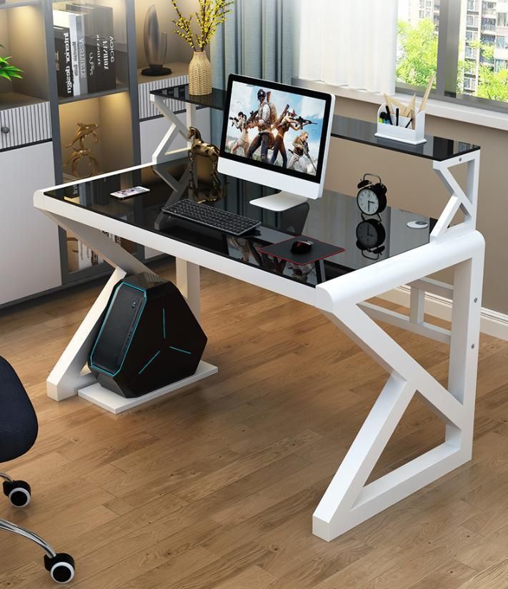 Computer Desk Desktop Desk Bookshelf One Table Rental Simple Tempered Glass Bedroom Gaming Table Home Desk