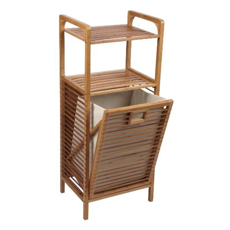 Bamboo Laundry Hamper Tilt-out with Shelf & Removable Liner for Bathrooms & Spas Space Saving Storage Laundry Basket