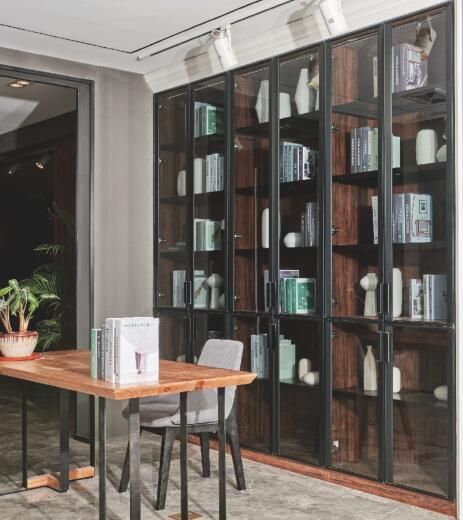 New Product Foshan Company Modern Style Glass Door Melamine Bookshelf Cabinet