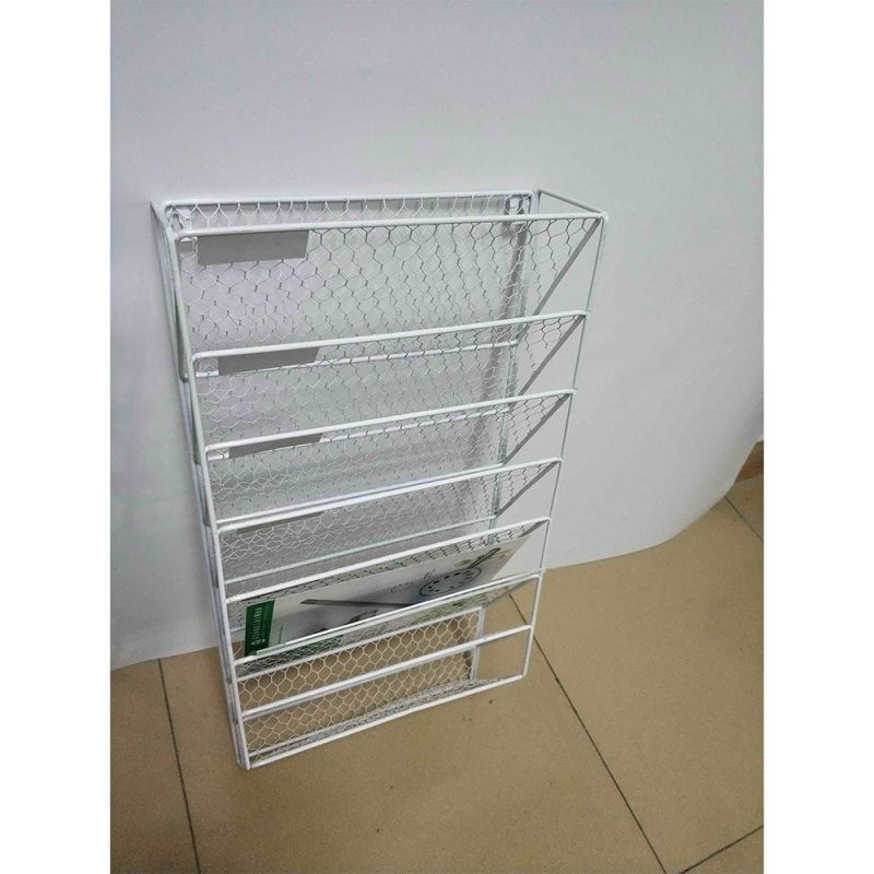 19.99hanging Wall File Holder Organizer Metal Chicken Wire Wall Mount Document Rack Mail Letter Sorter with 5 Hooks, 3-Tier, Black