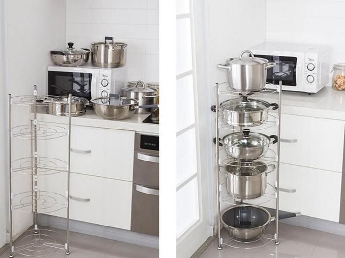 Stainless Steel Kitchen Storage Shelf Pan Stand Pot Holder Rack 5 Tiers