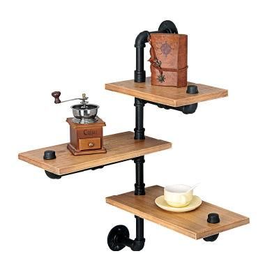 Black Malleable Cast Iron Pipe Fittings with Wooden Shelf for Shop Supermarket Shelves