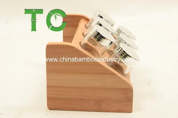 Bamboo Spice Rack 6-Jar Bamboo Countertop Spice Rack Organizer, Spice Storage Bamboo Spice Bottle Rack with Shelf