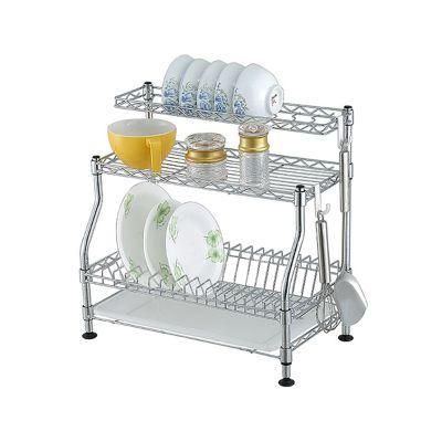 2 Tiers Kitchen Plate Chrome Wire Drying Rack with Basket Shelf