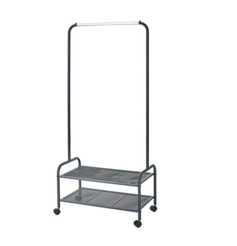 Clothes Stand Steel Coat Rack with Double Mesh Shelves