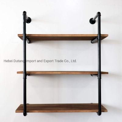36&quot; 3 Tiers Retro Wall Mount Pipe Shelving Bookshelf Rustic Modern Wood Ladder Storage Shelf