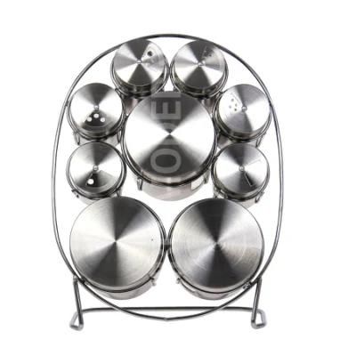 Stainless Steel + Glass Spice Rack Holder with 6 Shaker and 3 Canister - Spice Storage Rack