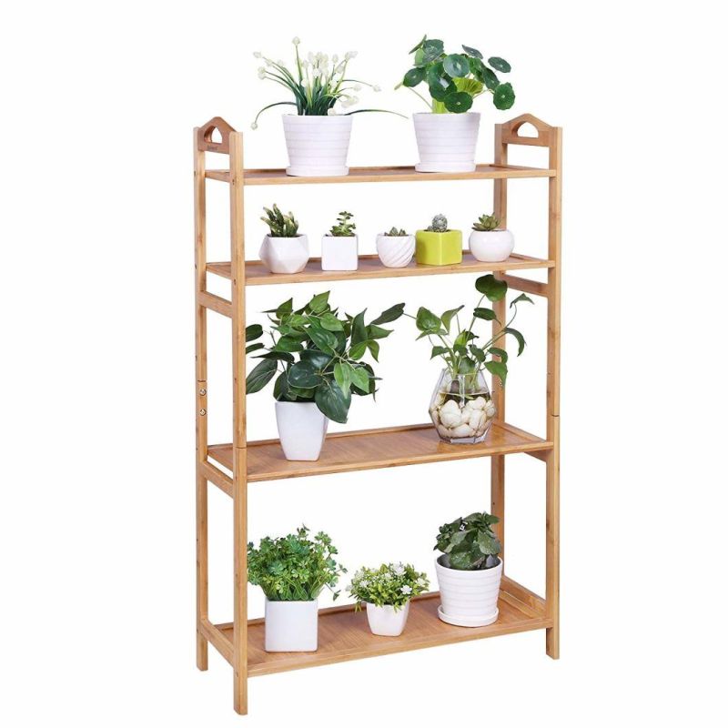 Multi-Function 6-Tier Bamboo Rack Bamboo Home Storage Shelf Plant Stand Reconfigurable