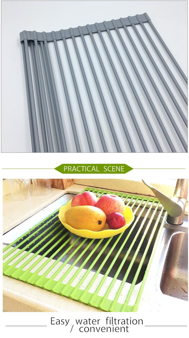 Foldable Silicone Dish Roll up Drying Rack for Kitchen Sink Countertop