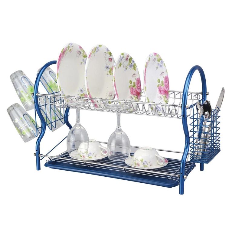 OEM 551-46 Metal Stainless Steel Dish Drying Rack with Wooden Handle