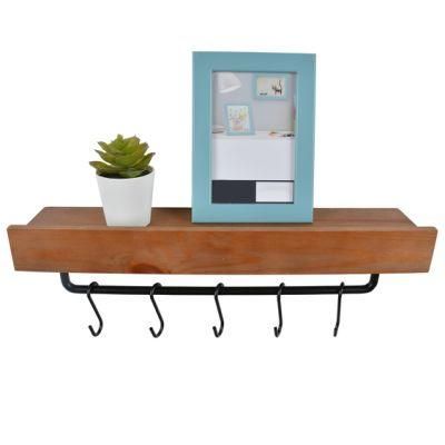 Floating Shelves Wall Mounted Rustic Wood Storage Shelves with Tower Bar and Removable Hooks
