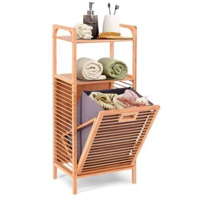 Bamboo Shelf with Tilt-out Hamper Basket, Clothes Hampers for Laundry for Bathrooms and Spas
