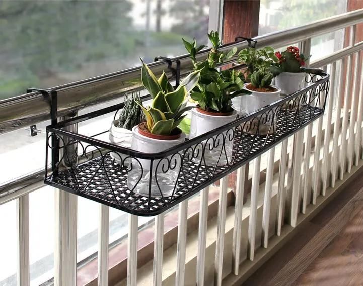 Shelf Balcony Flower Pot Rack Hanging Wrought Iron Shelf Flower Pot Hanger