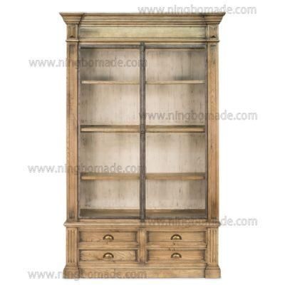 Classic French Casement Furniture Antique Natural Oak Rustic Iron Glass Doors Bookcase