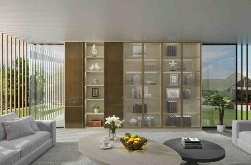 New Product Foshan Company Modern Style Glass Door Melamine Bookshelf Cabinet