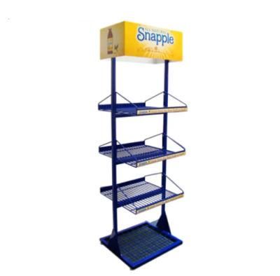 Metal Exhibition Storage Wire Supermarket Store Gird Wine Fruit Retail Mesh Pegboard Floor Display Stand Shelf Rack