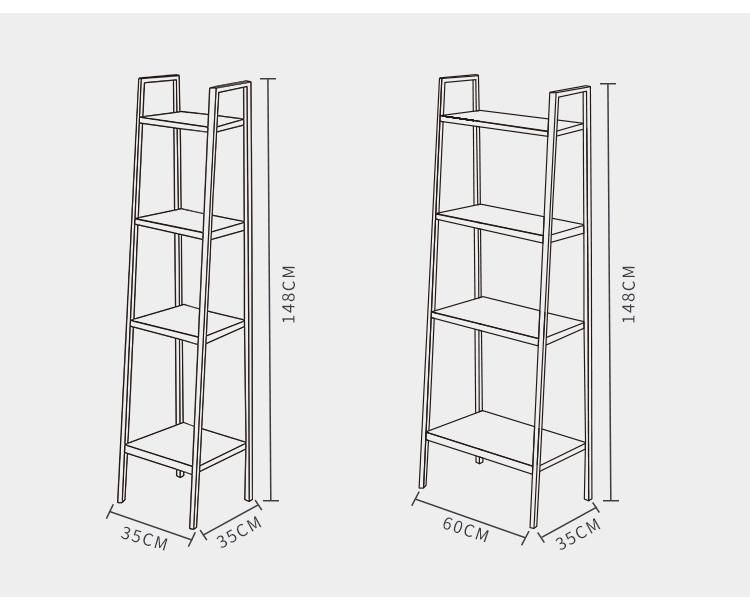 Ladder Shelf in Brown Steel Rack with Wooden Shelf
