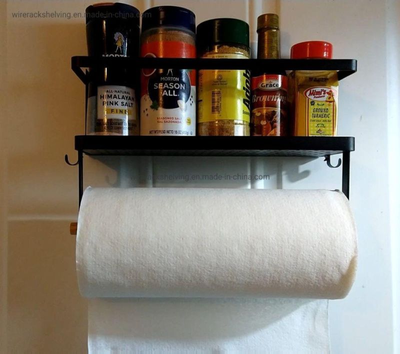 Magnetic Fridge Organizer, Magnetic Spice Rack with Paper Towel Holder and 5 Mobile Hooks