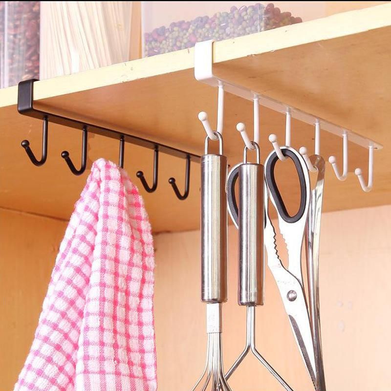 Iron Cupboard Hook Kitchen Cabinet Door Shelf Glass Mug Cup Storage Hanging Rack