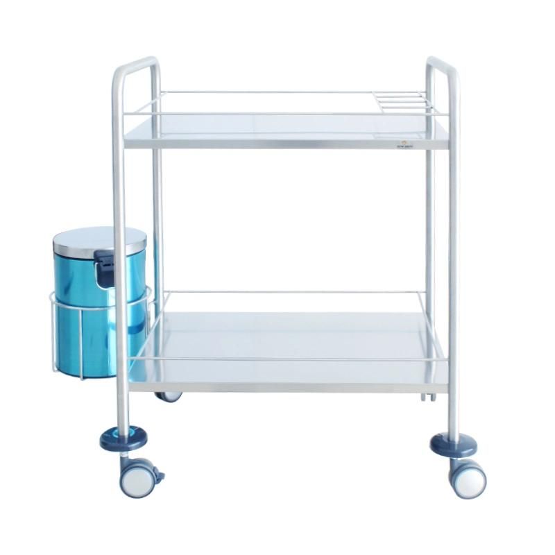 HS6153b China Stainless Steel Double Shelf Medical Instrument Cart Trolley Manufacture