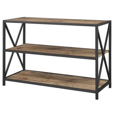 Modern Metal Rectangular Bookshelf Stairs Pine Wood Bookcase