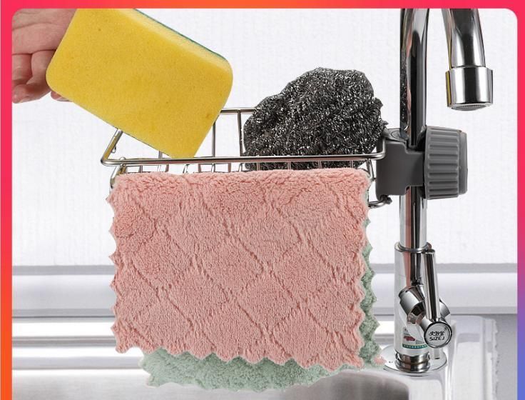 Kitchen Faucet Rack Household Stainless Steel Perforated Rag Sponge Brush Drain Rack Sink Storage Rack