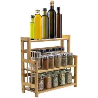Large Bamboo Spice Shelf Wooden Herb Organizer for Kitchen