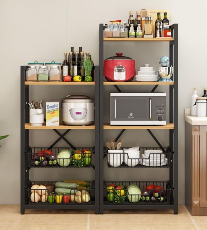 Kitchen Shelves Floor-Standing Multi-Layer Domestic Microwave Oven Dishes and Vegetables Multifunctional Storage Shelf