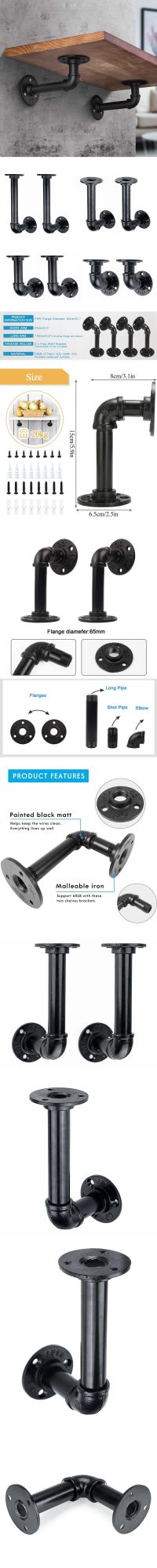 Pipe Shelf Brackets Black 3/4" Decorative Metal Steel Floating Wall Mounting Cast Iron Industrial Shelf Pipe Brackets Fittings