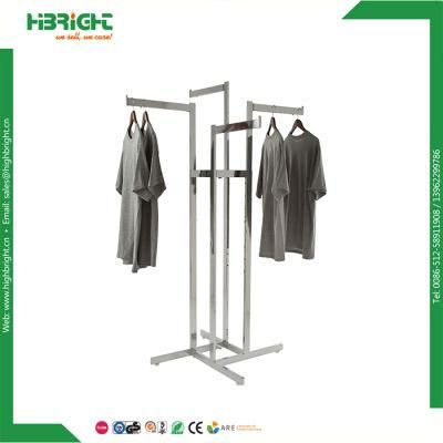 Supermarket Clothing Store 4 Way Clothing Display Rack with Hooks