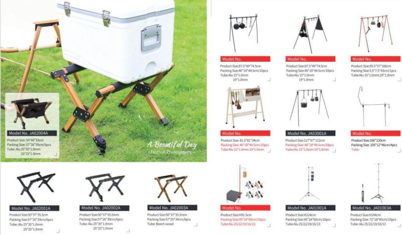 Outdoor Folding Cooler Stand Box Rack Wood Shelf for Camping