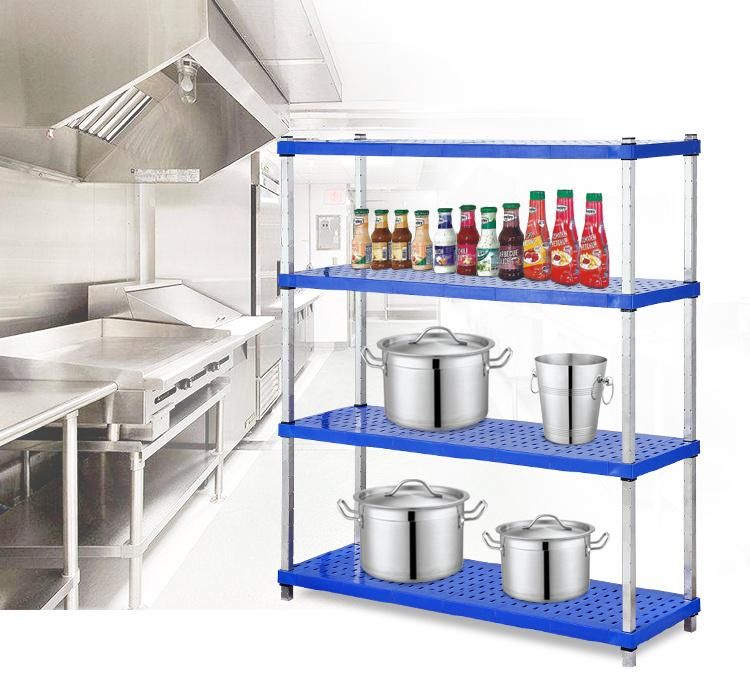 Heavybao Plastic Adjustable Shelf Kitchen Fruit Storage Rack with Stainless Steel Square Tube