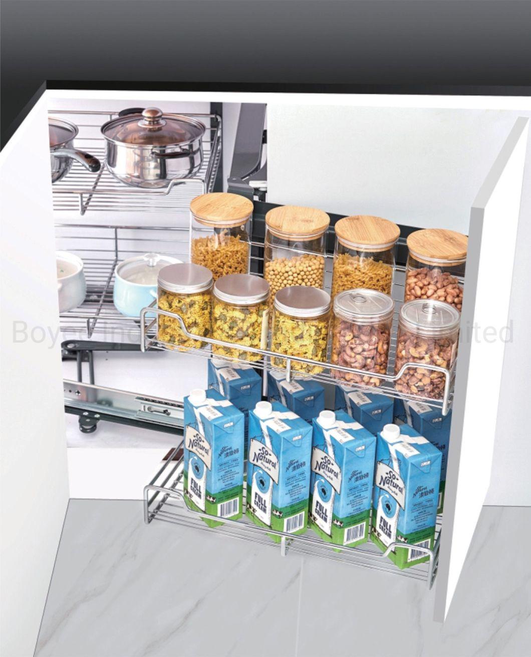 Kitchen Cabinet Hardware Accessories Base Units Pull out Spice Drawer Basket 3 Shelves Seasoning Spice Storage Organizer Holder Wire Rack with Soft-Closing