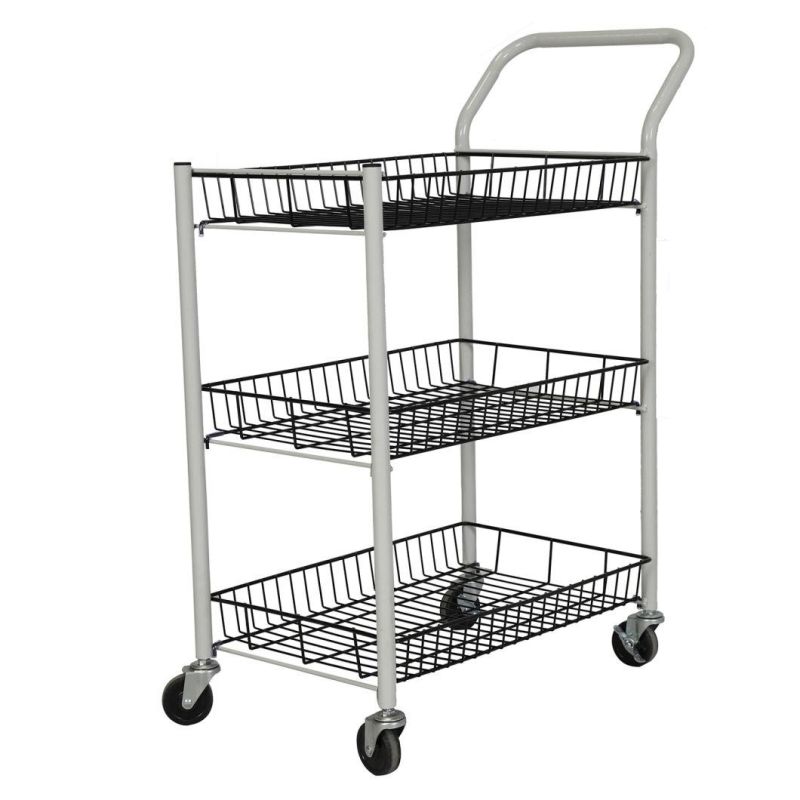 Trolley Metal Wire Basket Storage Cart Rack