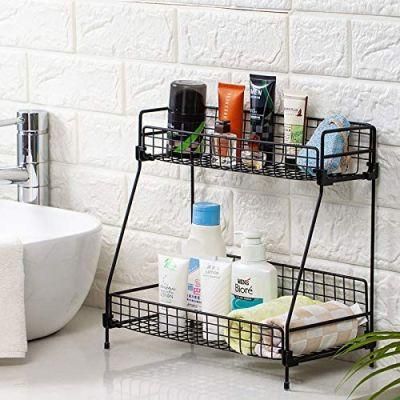 2-Tier Bathroom Countertop Organizer, Wire Basket Storage Container Countertop Shelf, Kitchen and Shower Countertop Organizer Rack, Black