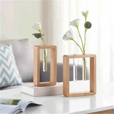 Wall Hanging Glass Planter Propagation Station Modern Flower Bud Vase Vintage Wood Stand