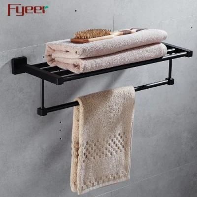 Fyeer Bathroom Accessory Aluminum Matt Black Towel Rack